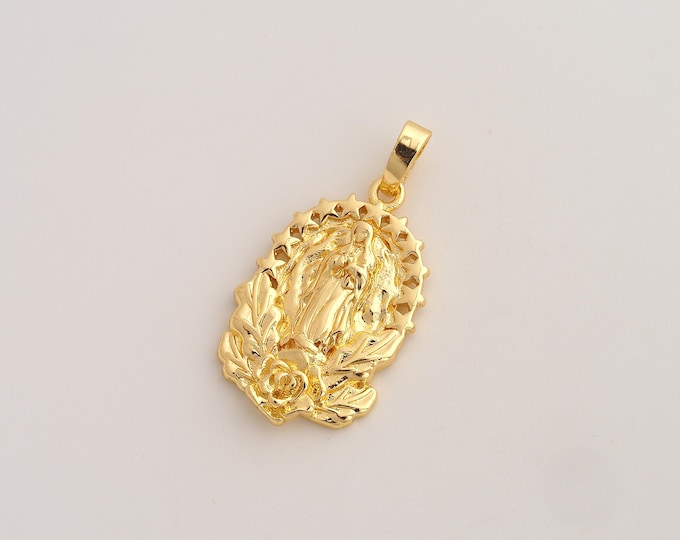 Virgin Mary Pendant,Religious Pendant,18K Gold Filled Catholic Charm,DIY Jewelry Accessories,33x17.3x3.8mm