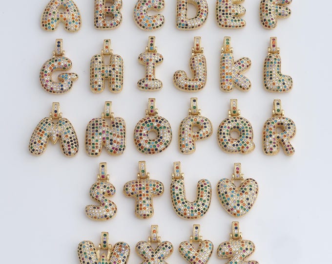 18K Gold Filled Initial Pendant, Micropavé CZ Letter Pendant, Alphabet Charm, DIY Jewelry Accessories, 28.8x14.5x5.6mm