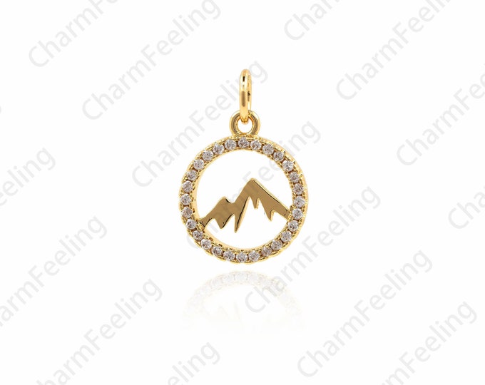 Gold plated Round Mountain Pendant, hollow circle mountain,Mountain Shaped beads for necklaces 17.7x12x1.9mm 1pcs