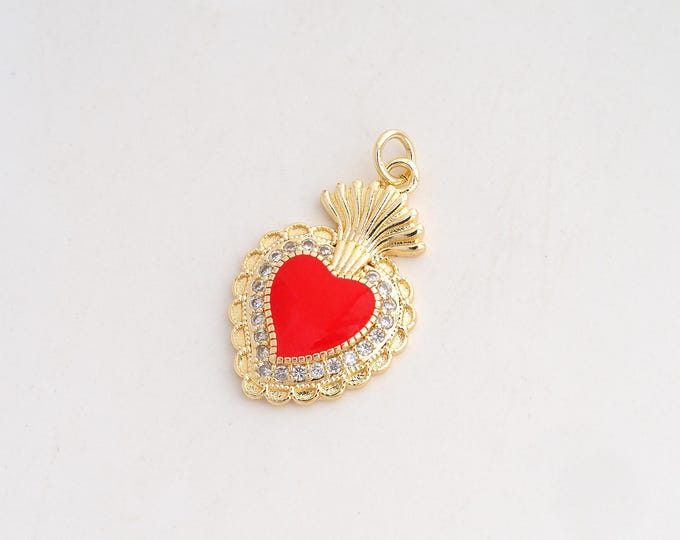 CZ Heart Pendant,Enamel Love Pendant,18K Gold Filled Heart Charm,DIY Jewelry Accessories,29.5x17.4x3.4mm