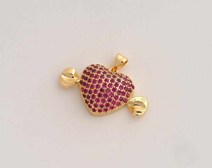 CZ Candy Pendant,Sweet Pendant,18K Gold Filled Heart Charm,DIY Jewelry Accessories,21x29x7.6mm