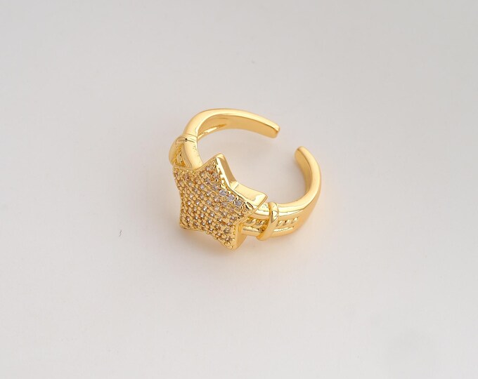 18K Gold Filled CZ Star Ring,Open Ring, Gold Starburst Ring,Gift for Her