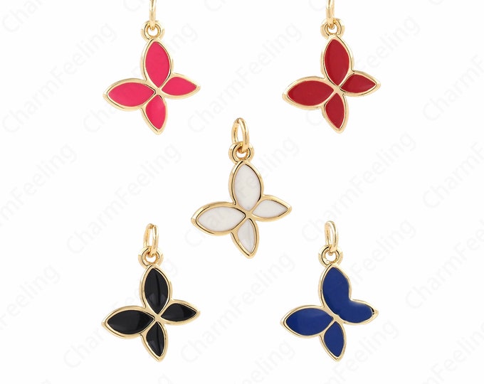 Enamel Charm, Flying Charm, Insect Charm, Enamel Butterfly Pendant, Butterfly Pendant, 18K Gold Filled Butterfly Necklace, 14x12x1.5mm