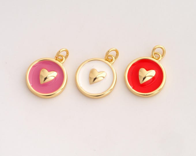 Enamel Heart Pendant,Love Pendant,18K Gold Filled Heart Charm,DIY Jewelry Accessories,20.5x14.2x3.2mm
