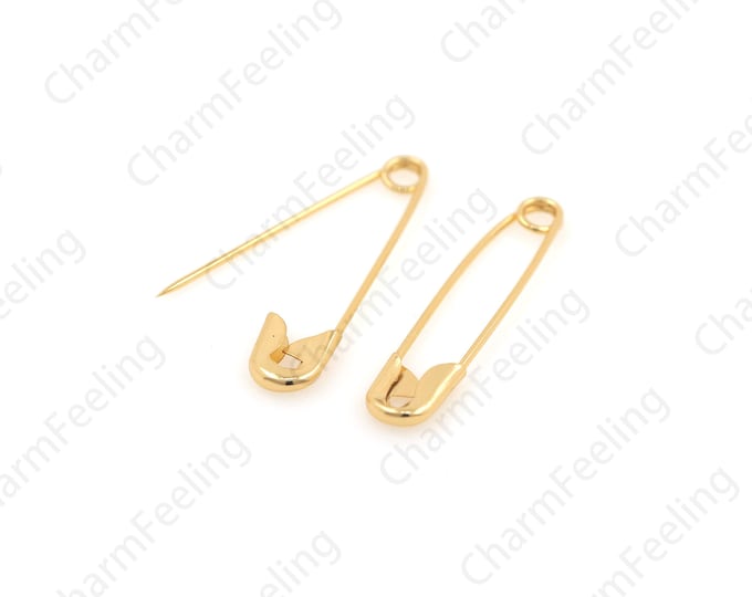 Badge Safety Pin, Metal Safety Pin, Gold Safety Pin Charm, Metal Power Pin, DIY Jewelry Making Supplies 37.5x7.9x1.9mm 1pcs