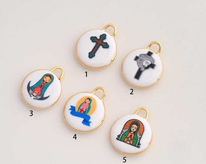 Cross Pendant,Enamel Virgin Mary Pendant,18K Gold Filled Religion Charm,DIY Jewelry Accessories,21.2x17.3x4mm