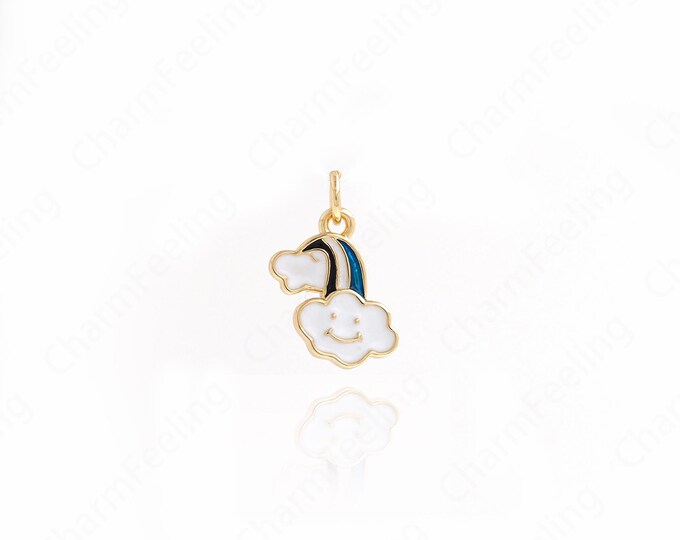 Enamel Rainbow Necklace,18K Gold Filled Rainbow Charm,Clouds Pendant,Clouds Charms,DIY Jewelry Making Supplies,17.5x13x1.8mm