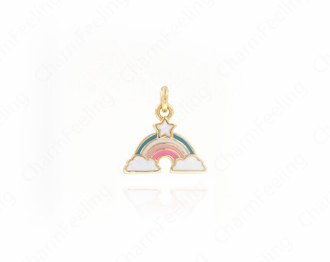 Rainbow Pendant,Enamel Charm, Dainty Necklace, 18K Gold Filled Rainbow Jewelry, DIY Jewelry Supplies, 13x12.5x2mm