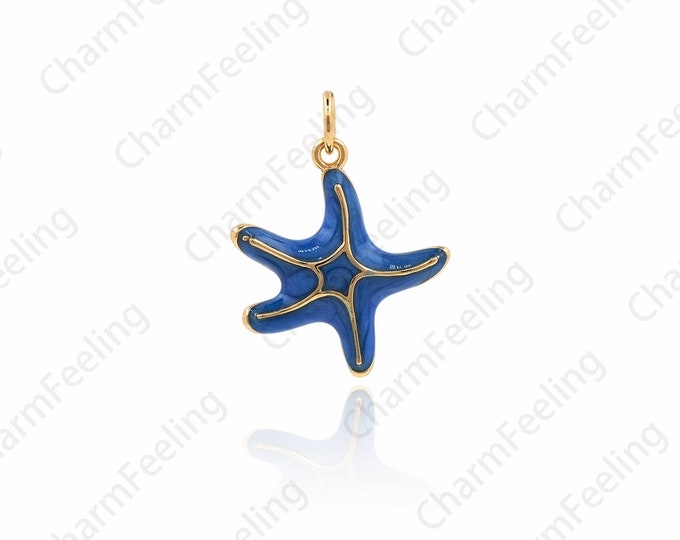 Enamel Starfish Pendant, 18K Gold Filled Starfish Necklace, Sea Creature Charm, Starfish Pendant, DIY Jewelry Accessories 23x17x3.3mm
