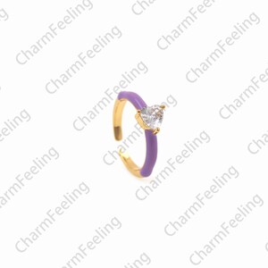 18K Gold Filled Enamel And Fake Diamond Ring, Micropavé CZ Simple Ring, Round Ring, Adjustable Ring, Gold Open Ring, A Gift For Her Purple