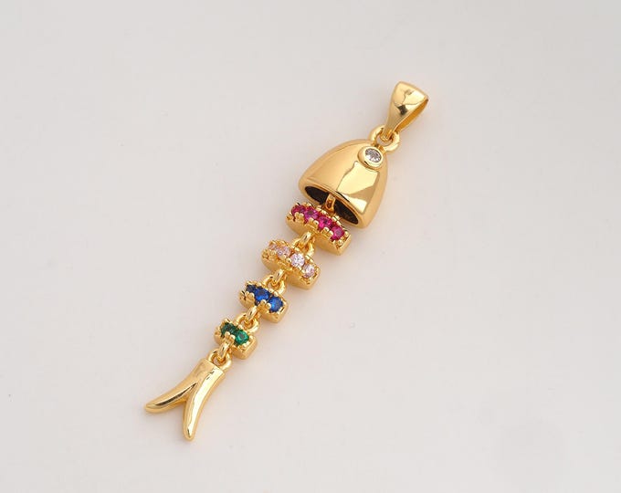 CZ Fishbone Pendant,Fishbone Pendant,18K Gold Filled Fishbone Charm,DIY Jewelry Accessories,44.5x8.8x5.4mm