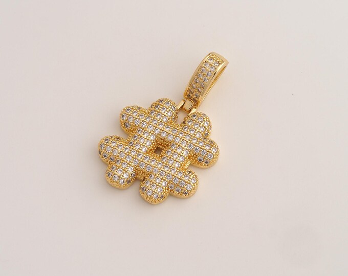 CZ Hashtag Pendant,Symbol Pendant,18K Gold Filled # Symbol Charm,DIY Jewelry Accessories,34.8x22.8x4mm