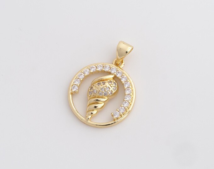 CZ Conch Pendant,Conch Pendant,18K Gold Filled Conch Charm,DIY Jewelry Accessories,25x18x4.2mm