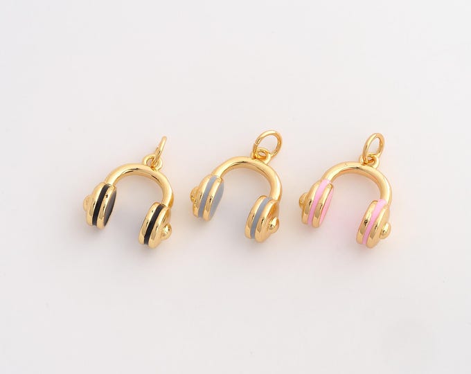 Headphone Pendant,Enamel Headphone Pendant,18K Gold Filled Headphone Charm,DIY Jewelry Accessories,18.3x14.3x7mm