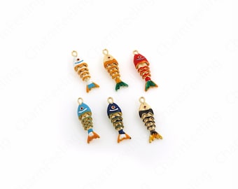 Fish Jewelry,Enamel Fish Necklace, Tropical Fish Pendant, 18K Gold Filled Fish Pendant,Marine Life Jewelry, 31.2x9x6mm