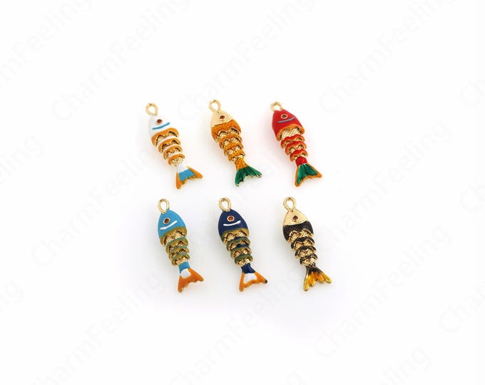 Fish Jewelry,Enamel Fish Necklace, Tropical Fish Pendant, 18K Gold Filled Fish Pendant,Marine Life Jewelry, 31.2x9x6mm