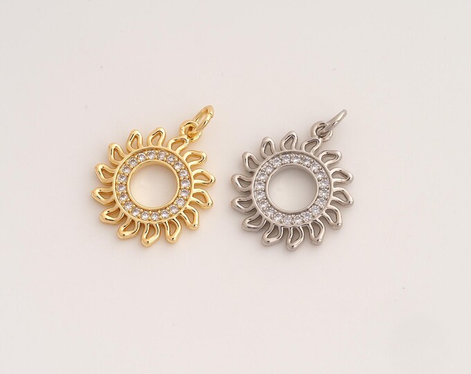 CZ Sun Pendant,Celestial Pendant,18K Gold Filled Sunburst Charm,DIY Jewelry Accessories,22.5x16.7x1.8mm