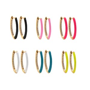 18K Gold Filled Round Earrings, Enamel Earrings, Micropavé CZ Enamel Earrings, Multicolor Hoop Earrings, Earring Jewelry 1 Pair