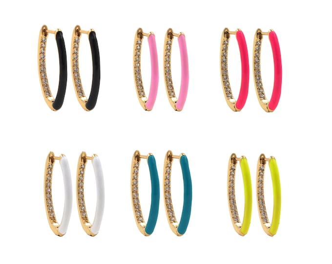 18K Gold Filled Round Earrings, Enamel Earrings, Micropavé CZ Enamel Earrings, Multicolor Hoop Earrings, Earring Jewelry 1 Pair