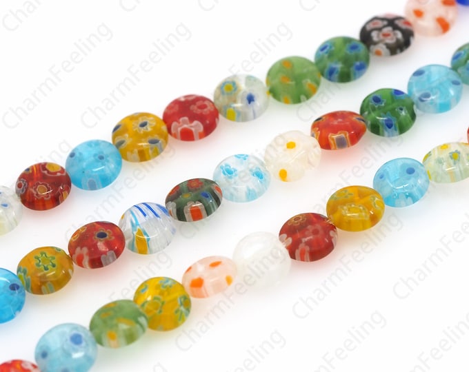 Murano Glass Beads, Flower Beads, Thousand Flower Glass Beads, Round Spacer Beads, Beaded Jewelry, DIY Jewelry Supplies,8x10mm
