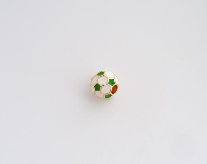5 pcs 18K Gold Filled Football Spacer Beads,Enamel Sports Beads,Soccer Beads,DIY Jewelry Supplies,8.2x7.6mm Hole 3mm