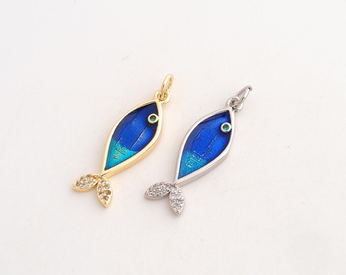 CZ Fish Pendant,Enamel Marine Life Pendant,18K Gold Filled Fish Charm,DIY Jewelry Accessories,28.3x8.3x2.3mm