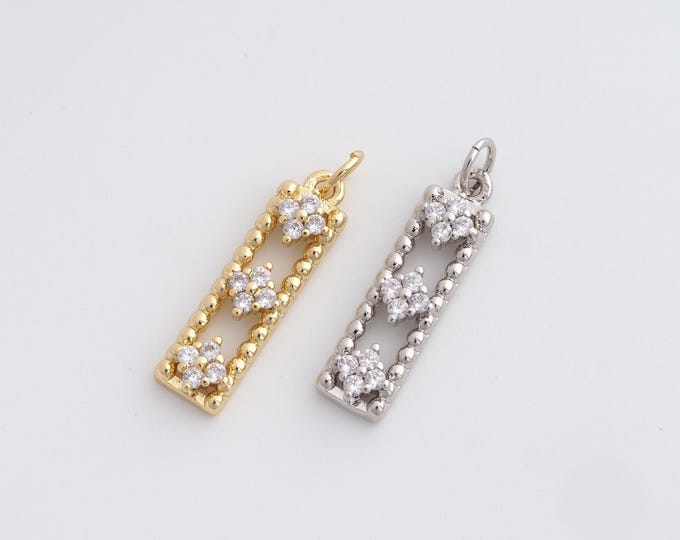 18K Gold Filled Square Necklace,Medal Charm, Rectangular Pendant, Suitable For DIY Jewelry Making Accessories,26.5x6.4x3.5mm