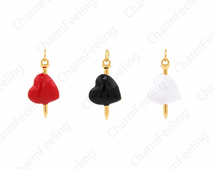 Enamel Charm, 18K Gold Filled Heart Pendant, Arrow Necklace, Arrow Heart Charm, Love Necklace, DIY Jewelry Supplies, 28x13x4mm