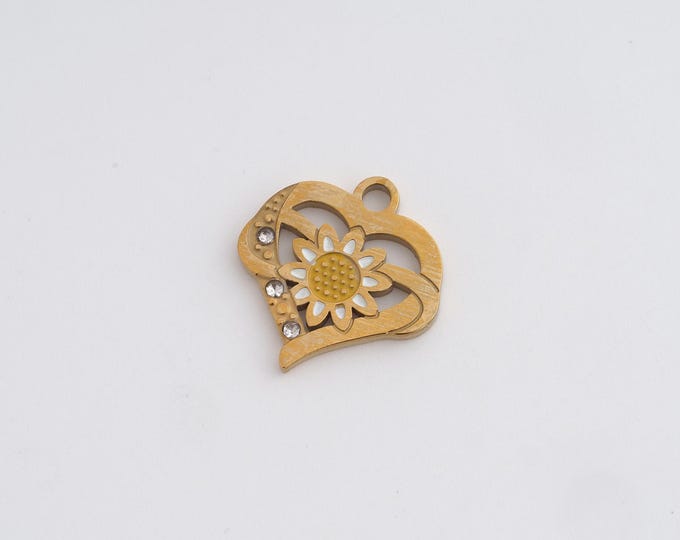 Heart Sunflower Necklace,Dainty Heart Charm, 18K Gold Filled Heart Pendant,Flower Necklace, DIY Jewelry Accessories 16x15x1.5mm