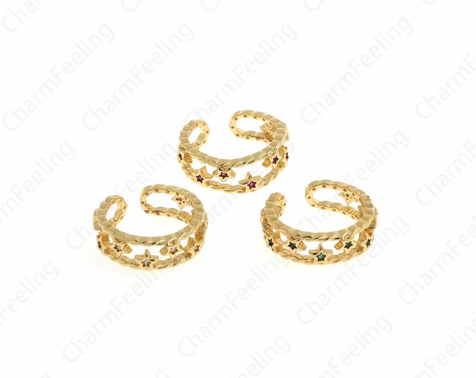 18K Gold Filled Star Ring, Adjustable Star Ring, Micropavé CZ Ring, Stackable Ring, Gold Split Ring, Starburst Ring, Polaris Ring