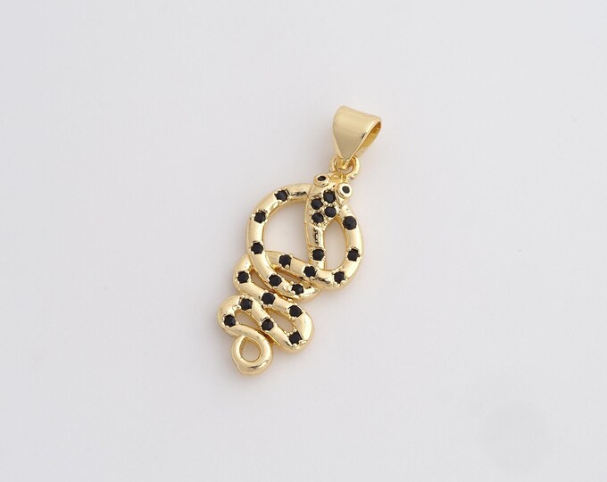 CZ Snake Pendant,Animal Pendant,18K Gold Filled Snake Charm,DIY Jewelry Accessories,28.4x11.7x2.6mm