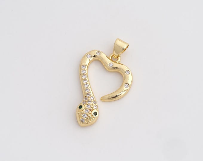 CZ Snake Pendant,Animal Pendant,18K Gold Filled Snake Charm,DIY Jewelry Accessories,29.6x17.4x3.5mm