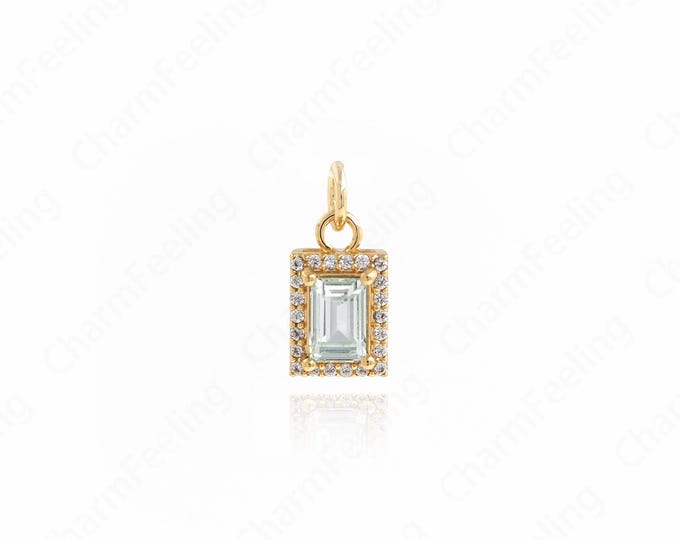 18K Gold Filled Geometric Necklace,Rectangular Pendant,Micropavé CZ Medal Charm, Suitable For DIY Jewelry Making Accessories,14.5x7x6.5mm