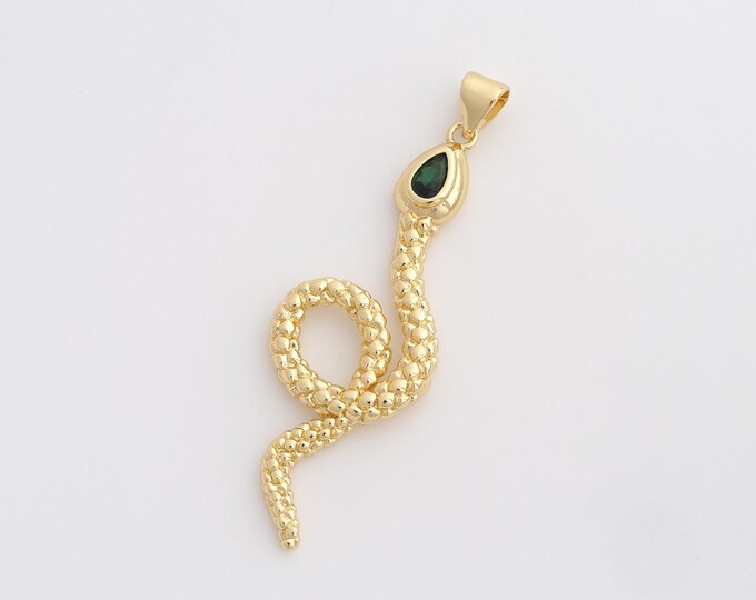 CZ Snake Pendant,Animal Pendant,18K Gold Filled Snake Charm,DIY Jewelry Accessories,47.6x15.2x3.6mm