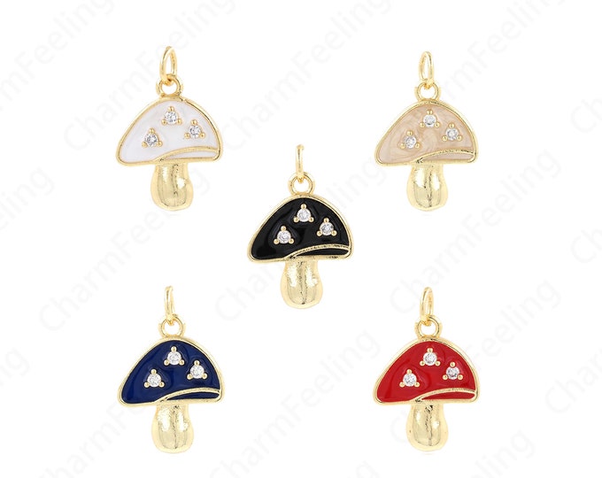 Exquisite Mushroom Pendant, 18K Gold Filled Fungus Necklace, Enamel Charm, Mushroom Charm, Gourmet Necklace, Food Pendant 20.7x14.2x3mm