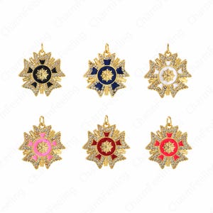 Micropavé CZ Polaris Pendant,Enamel Necklace, 18K Gold Filled Astral Charm, Polaris Charm, DIY Jewelry Accessories, 25.6x23.5x2.5mm
