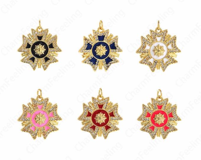 Micropavé CZ Polaris Pendant,Enamel Necklace, 18K Gold Filled Astral Charm, Polaris Charm, DIY Jewelry Accessories, 25.6x23.5x2.5mm