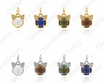 18K Gold Filled Cat Head Pendant, Pet Charm, Micropavé CZ Cat Necklace, Animal Charm, DIY Jewelry Making Supplies, 12.5x8.5x5.6mm