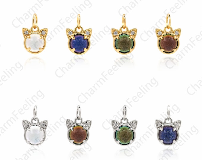 18K Gold Filled Cat Head Pendant, Pet Charm, Micropavé CZ Cat Necklace, Animal Charm, DIY Jewelry Making Supplies, 12.5x8.5x5.6mm