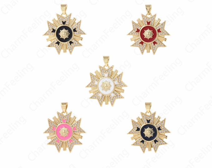 Micropavé CZ Star Necklace, Polaris Charm, Astral Charm, 18K Gold Filled Polaris Pendant, DIY Jewelry Accessories, 24x29x2.5mm