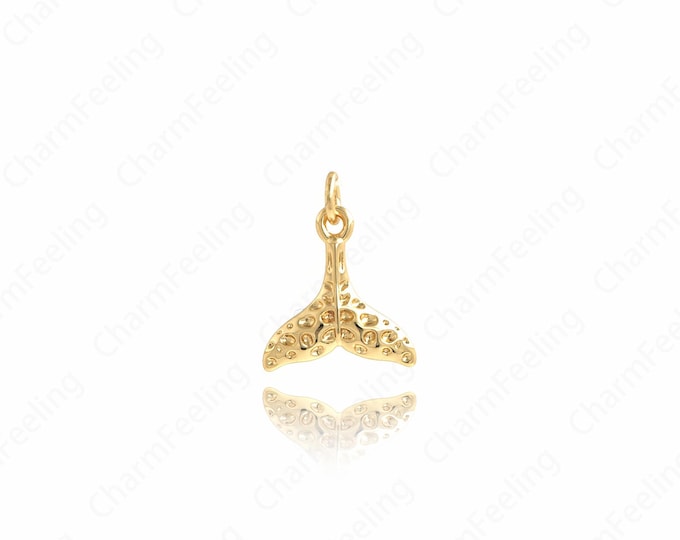 18K Gold Filled Fish Tail Pendant, Fish Charm, Micropavé CZ Marine Life Necklace, Nautical Charm, DIY Jewelry Accessories, 14.8x11.7x2.4mm