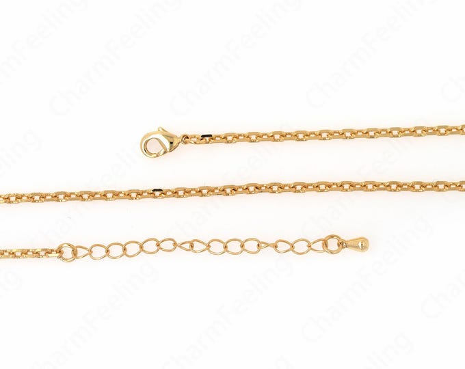 Rolo Chains Necklace,Lobster Clasp Necklace,18K Gold Filled Simple Necklace,Brass Necklace,Round Necklace, DIY Jewelry Supplies,39.5cm+5.5mm