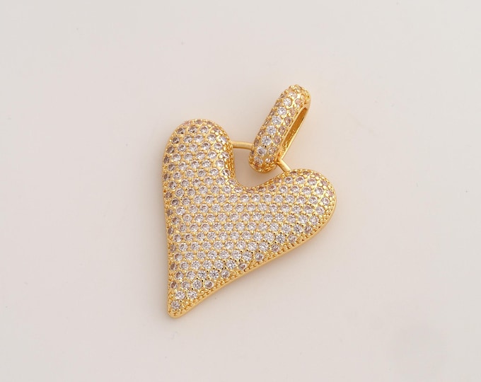 CZ Heart Pendant,Love Pendant,18K Gold Filled Heart Charm,DIY Jewelry Accessories,40.7x28.3x3.7mm