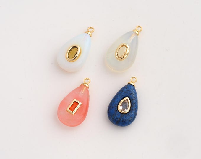 Natural Stone Pendant,Energy Stone Pendant,18K Gold Filled Water Drop Charm,DIY Jewelry Accessories,18.6x10x5.5mm