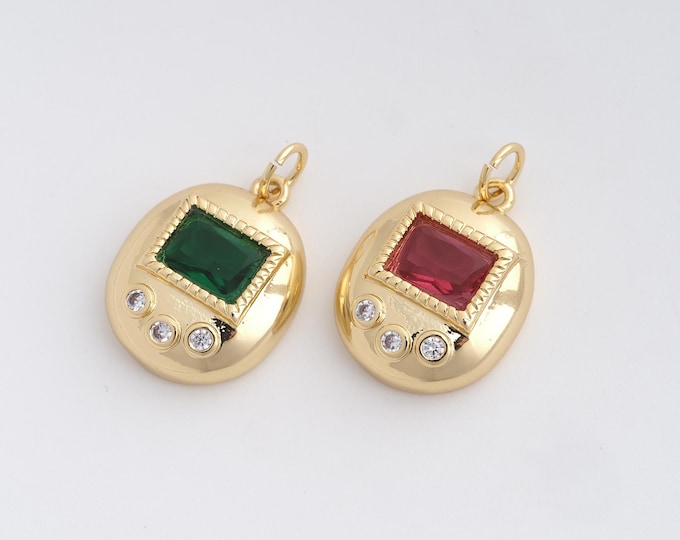 18K Gold Filled Oval Pendant, Micropavé Cubic Zirconia Oval Necklace,Coin Charm,Disc Pendant, DIY Jewelry Supplies,21.8x14x5.3mm