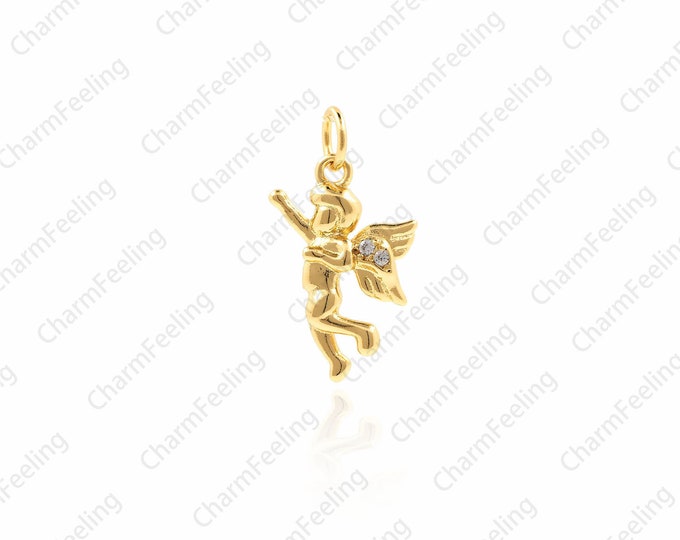 Cupid Pendant，Tiny Gold Cupid，Angel pendant，Micro Pave Pendant for Jewelry Making 16.5×9×2.3mm  1pcs