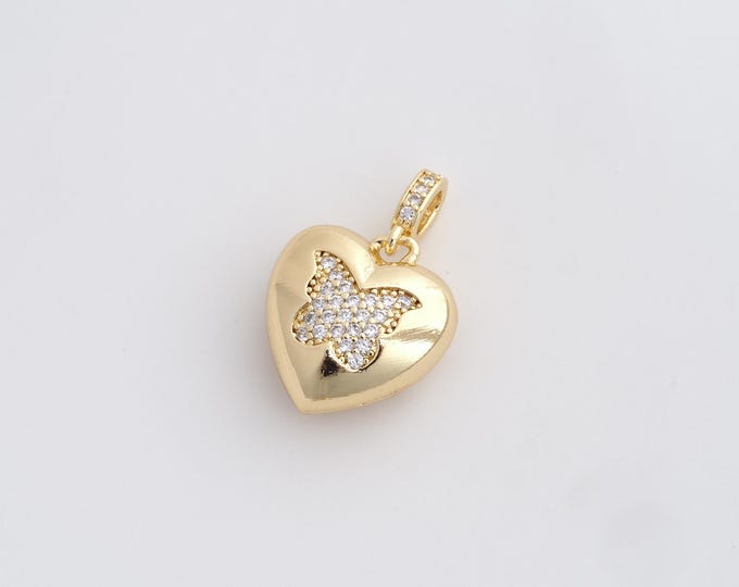 Micropaved CZ Butterfly Pendant,Butterfly Charm,18K Gold Filled Heart Charm,Insect Charm,DIY Jewelry Accessories,25x16.4x8.3mm