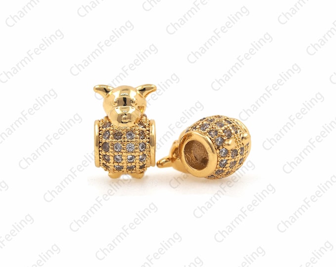 Cz Sheep Spacer Beads，annimal micro pave gold charms，Necklace Pendants 11.8 ×8 7.×7mm Hole 4mm 1pcs