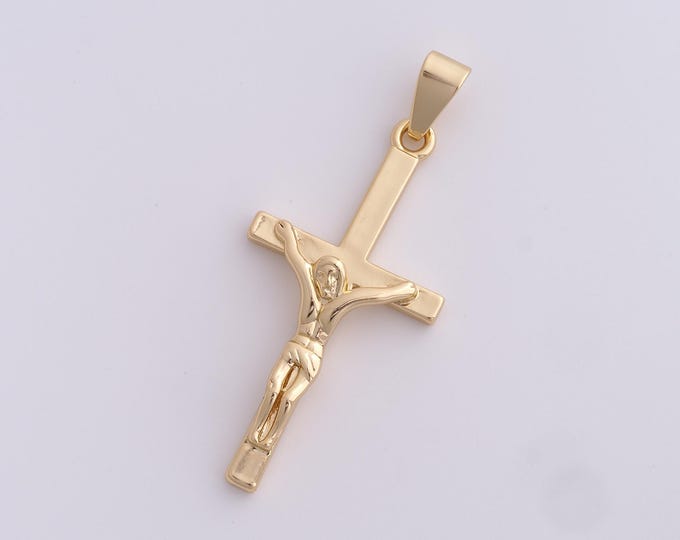 18K Gold Filled Cross Pendant,Christian Charm,Cross Necklace,Cross Charm,Religious Charm,DIY Jewelry Accessories,56.6x23.8x6.5mm