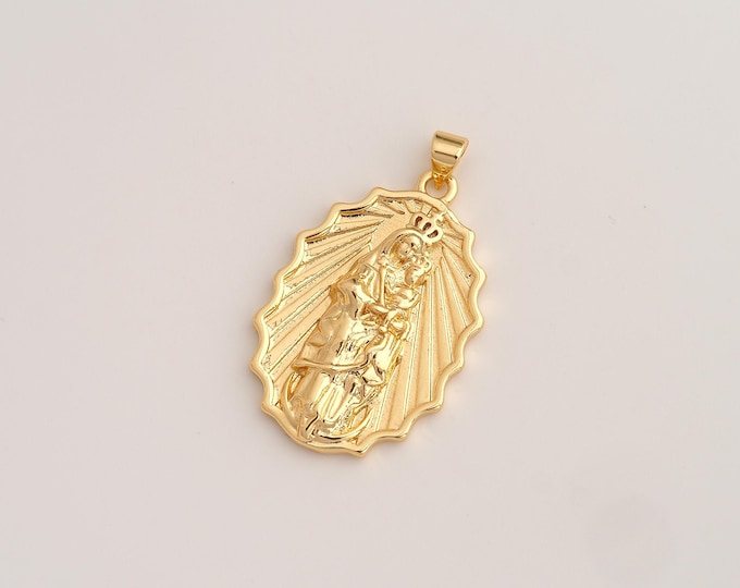 Virgin Mary Pendant,Religious Pendant,18K Gold Filled Catholic Charm,DIY Jewelry Accessories,37.4x22.5x4.5mm